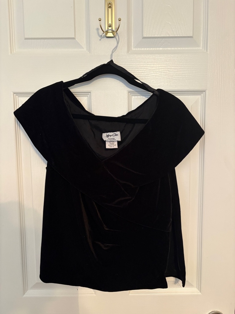 Black Vintage Velvet Draped Collar Blouse by Johnny Was